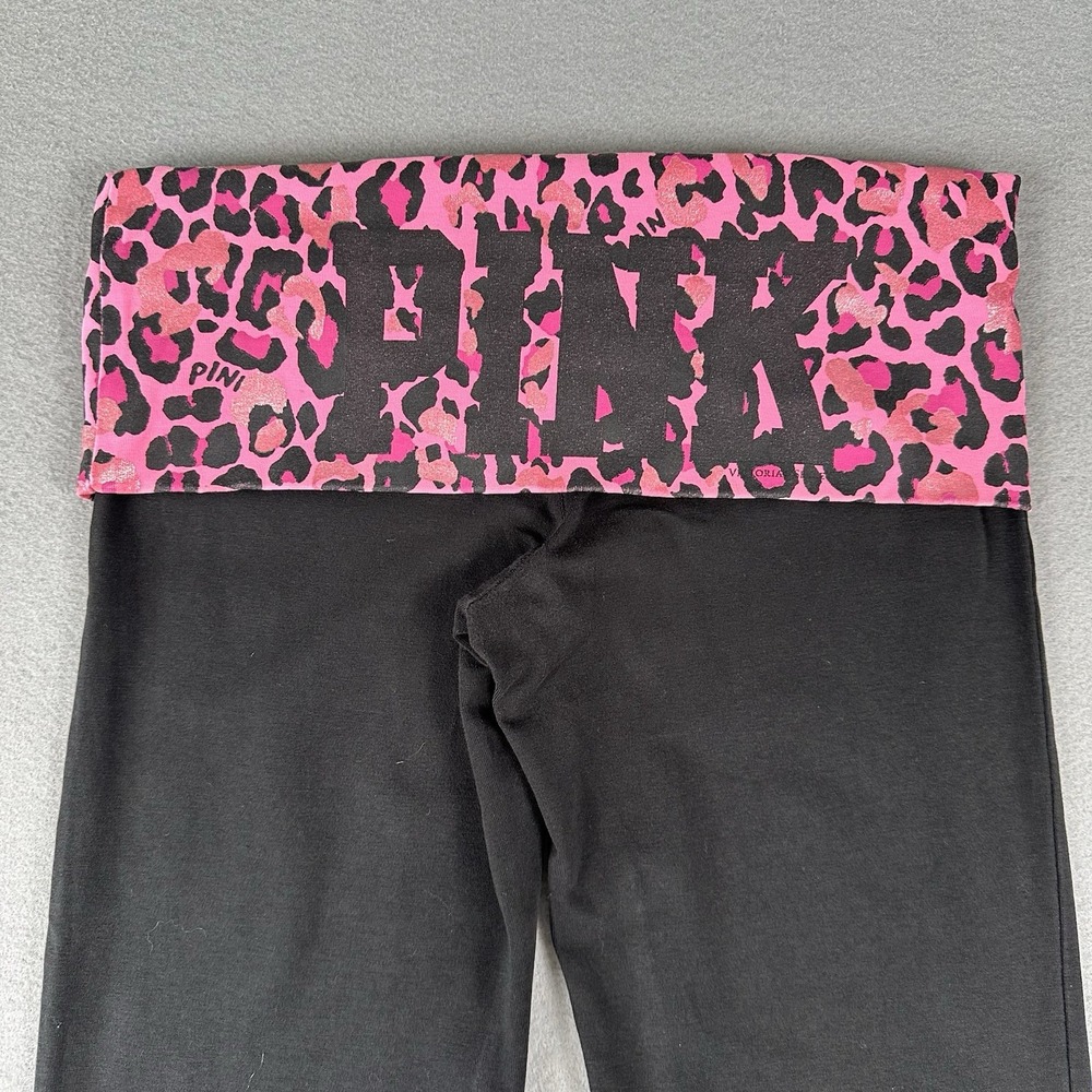 Y2K Victorias Secret Pink Fold Over Flare Yoga Pants XS Leopard Glitter Low Rise